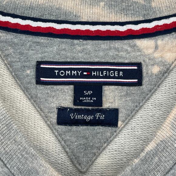 TOMMY HILFIGER Sweatshirt Adult S Terry Vintage Fit Tie Dye Bleach Washed Gray - Picture 4 of 11